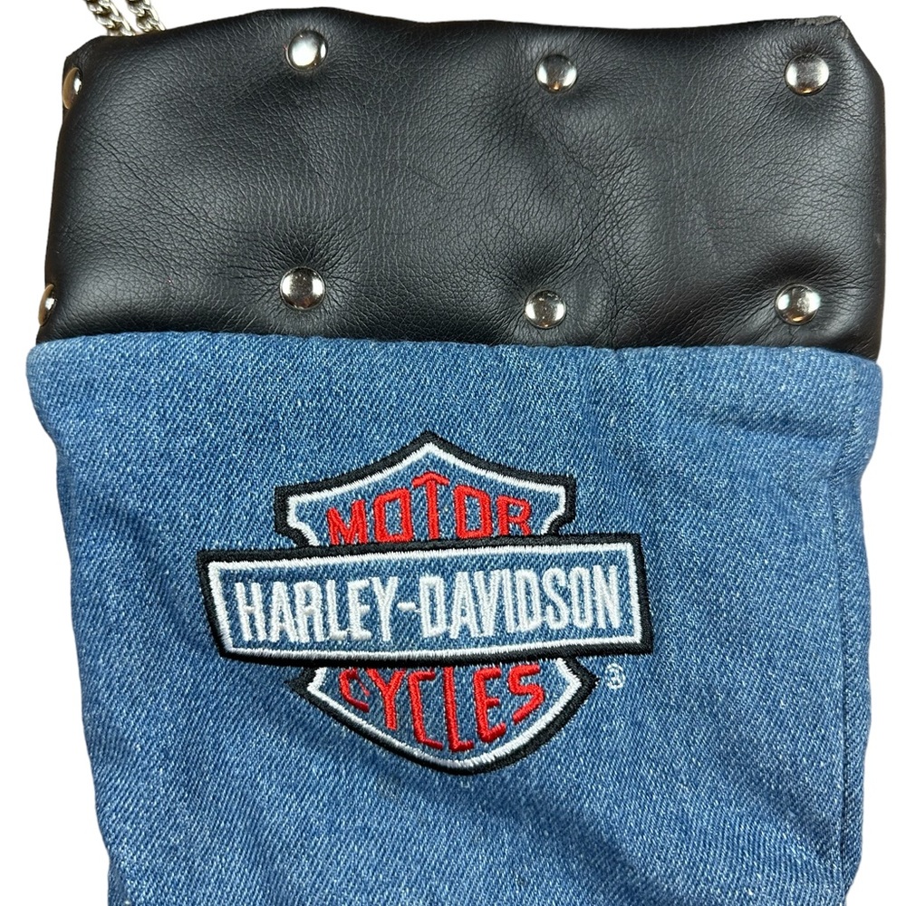 HARLEY-DAVIDSON: 2001 Motorcycle Denim & Faux Leather 15" Christmas Stocking - Picture 2 of 6
